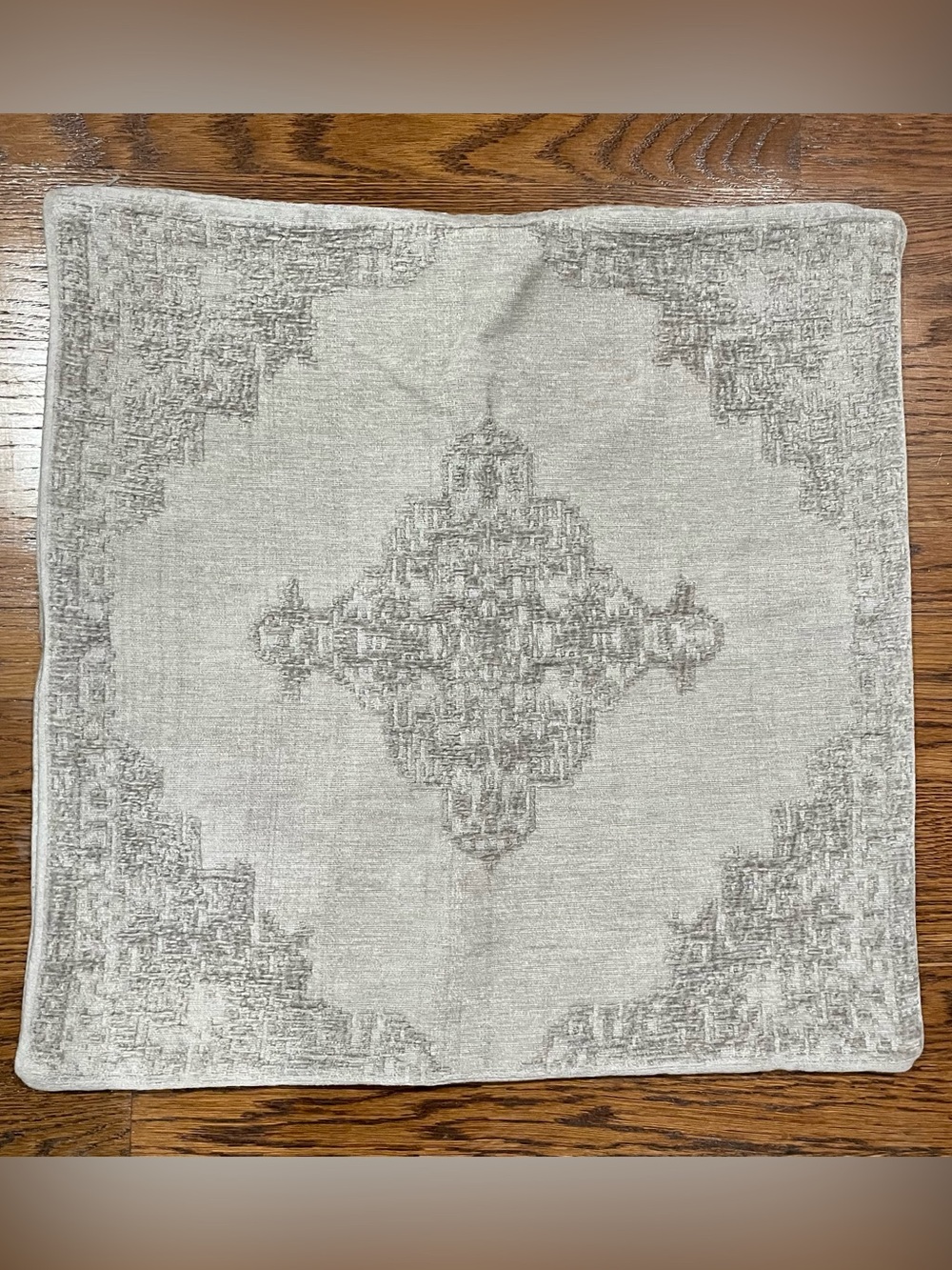 Pottery Barn Maddie Textured Medallion Pillow Cover Gray Velour 22" Neutral EUC